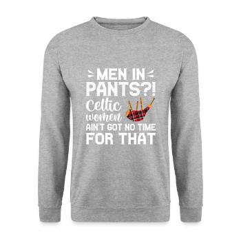 Kilt Männer Spruch Schottenrock - Unisex Pullover - Weißgrau meliert - Vorne - Alina (178cm) & Michal (187cm)