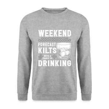 Kilt Männer Spruch Schottenrock - Unisex Pullover - Weißgrau meliert - Vorne - Alina (178cm) & Michal (187cm)