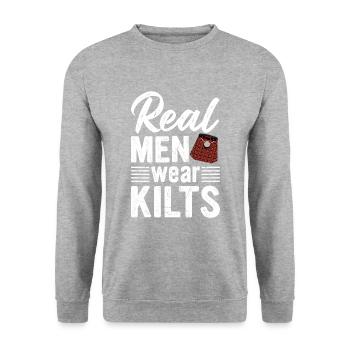 Kilt Männer Spruch Schottenrock - Unisex Pullover - Weißgrau meliert - Vorne - Alina (178cm) & Michal (187cm)