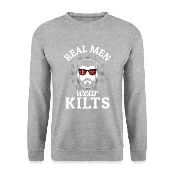 Kilt Männer Spruch Schottenrock - Unisex Pullover - Weißgrau meliert - Vorne - Alina (178cm) & Michal (187cm)