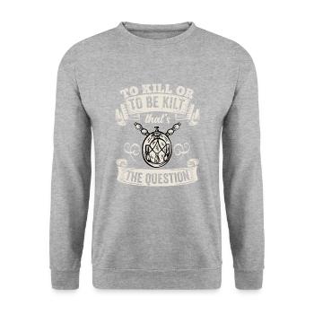 Schottischer Kilt Tracht - Schottenrock Schottland - Unisex Pullover - Weißgrau meliert - Vorne - Alina (178cm) & Michal (187cm)