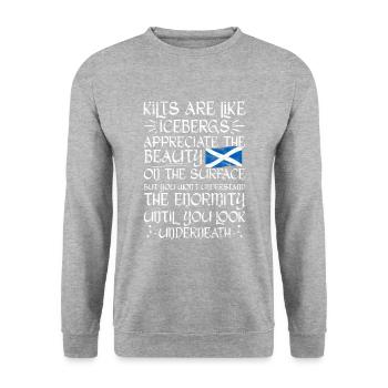 Schottischer Kilt Tracht - Schottenrock Schottland - Unisex Pullover - Weißgrau meliert - Vorne - Alina (178cm) & Michal (187cm)