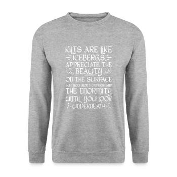 Schottischer Kilt Tracht - Schottenrock Schottland - Unisex Pullover - Weißgrau meliert - Vorne - Alina (178cm) & Michal (187cm)