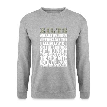 Schottischer Kilt Tracht - Schottenrock Schottland - Unisex Pullover - Weißgrau meliert - Vorne - Alina (178cm) & Michal (187cm)