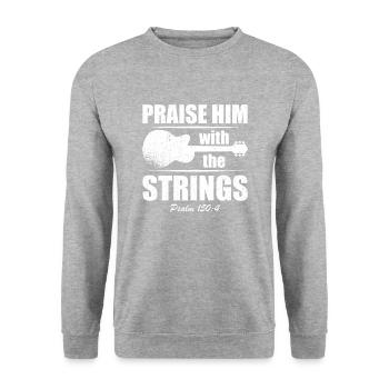 Lobe Ihn Mit Den Saiten Christliche Kirchenmusik - Unisex Pullover - Weißgrau meliert - Vorne - Alina (178cm) & Michal (187cm)