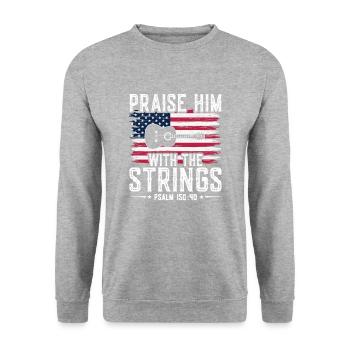 Lobe Ihn Mit Den Saiten Christliche Kirchenmusik - Unisex Pullover - Weißgrau meliert - Vorne - Alina (178cm) & Michal (187cm)