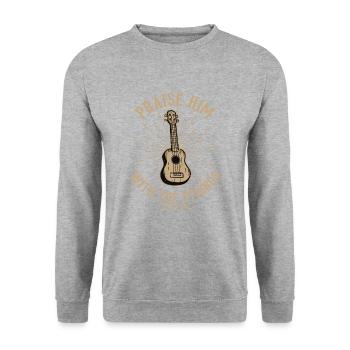Lobe Ihn Mit Den Saiten Christliche Kirchenmusik - Unisex Pullover - Weißgrau meliert - Vorne - Alina (178cm) & Michal (187cm)