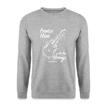 Lobe Ihn Mit Den Saiten Christliche Kirchenmusik - Unisex Pullover - Weißgrau meliert - Vorne - Alina (178cm) & Michal (187cm)
