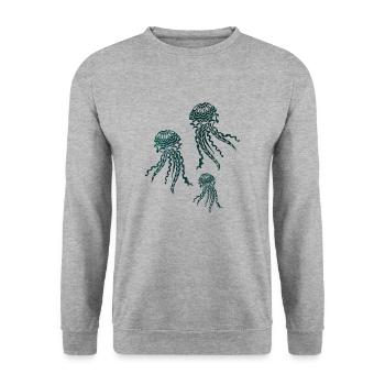 Quallen - Unisex Pullover - Weißgrau meliert - Vorne - Alina (178cm) & Michal (187cm)