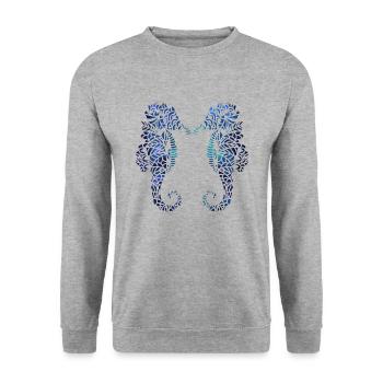 Seepferdchen - Unisex Pullover - Weißgrau meliert - Vorne - Alina (178cm) & Michal (187cm)