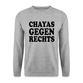 chayas gegen rechts - Unisex Pullover - Weißgrau meliert - Vorne - Alina (178cm) & Michal (187cm)