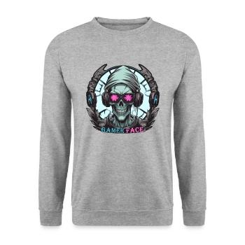 Skull Gamer avec casquette, casque et lunettes de soleil - Sweat-shirt Unisexe - gris chiné - Devant - Alina (178cm) & Michal (187cm)