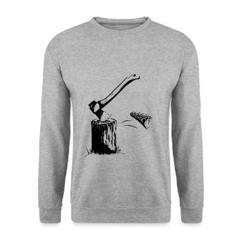 Holzfäller Axt Beil Holz hacken cooles Geschenk - Unisex Pullover - Weißgrau meliert - Vorne - Alina (178cm) & Michal (187cm)