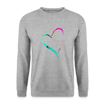 Aquarell Herz - Unisex Pullover - Weißgrau meliert - Vorne - Alina (178cm) & Michal (187cm)