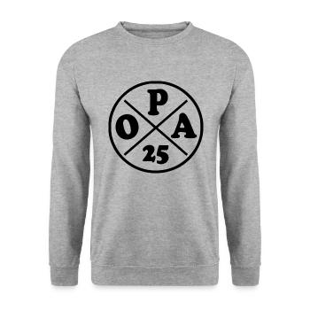 Opa 2025 - Unisex Pullover - Weißgrau meliert - Vorne - Alina (178cm) & Michal (187cm)