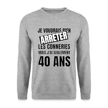 40 ans - Sweat-shirt Unisexe - gris chiné - Devant - Alina (178cm) & Michal (187cm)