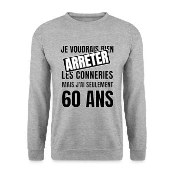 60 ans - Sweat-shirt Unisexe - gris chiné - Devant - Alina (178cm) & Michal (187cm)