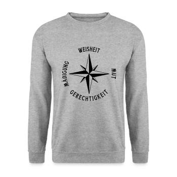 Stoische Kardinaltugend Stoizismus Stoa Tugend - Unisex Pullover - Weißgrau meliert - Vorne - Alina (178cm) & Michal (187cm)