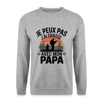 Ich kann nicht jagen Mit meinem Papa - Unisex Pullover - Weißgrau meliert - Vorne - Alina (178cm) & Michal (187cm)