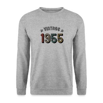 1955 Vintage Vintage Vintage Millésime anniversaire - Sweat-shirt Unisexe - gris chiné - Devant - Alina (178cm) & Michal (187cm)