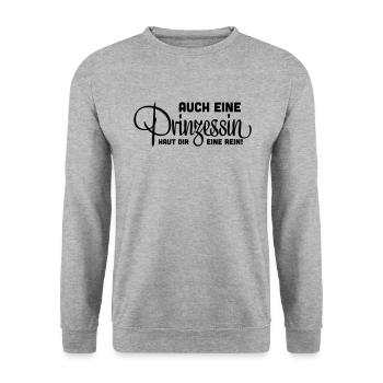 Auch eine Prinzessin haut dir eine rein! - Unisex Pullover - Weißgrau meliert - Vorne - Alina (178cm) & Michal (187cm)