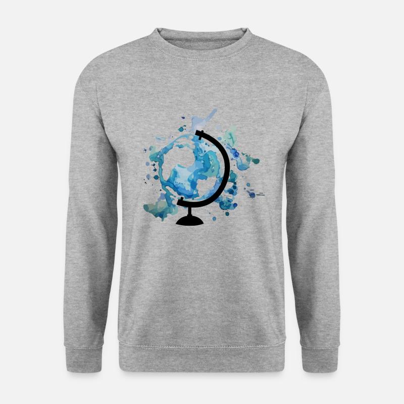 Globus aus Wasserfarben - Die Welt ist bunt - Unisex Pullover - Weißgrau meliert