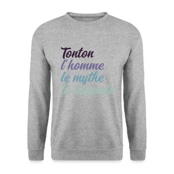 Tonton : L'Homme, Le Mythe et La Légende - Sweat-shirt Unisexe - gris chiné - Devant - Alina (178cm) & Michal (187cm)