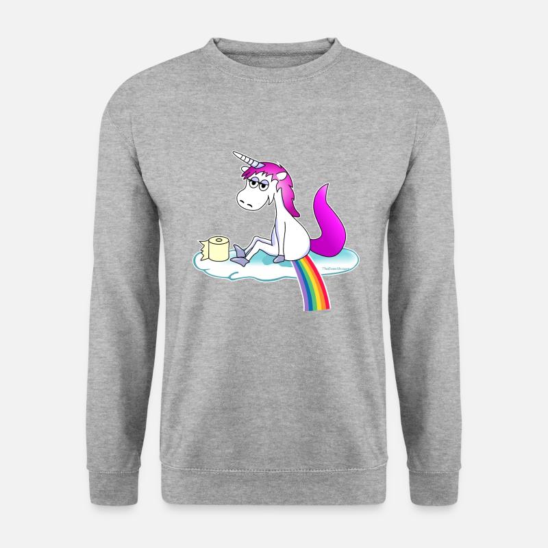 Einhorn pupst Regenbogen -pink - Unisex Pullover - Weißgrau meliert