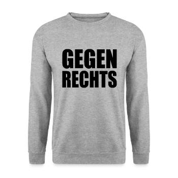 Gegen rechts - Unisex Pullover - Weißgrau meliert - Vorne - Alina (178cm) & Michal (187cm)