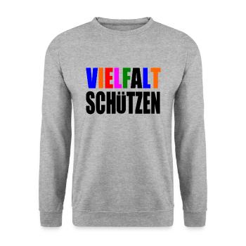 vielfalt schützen - Unisex Pullover - Weißgrau meliert - Vorne - Alina (178cm) & Michal (187cm)