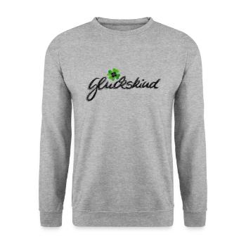 Glückskind mit Kleeblatt - Unisex Pullover - Weißgrau meliert - Vorne - Alina (178cm) & Michal (187cm)
