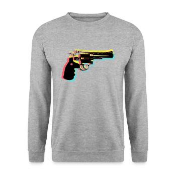 Gun Revolver - Unisex Sweatshirt - salt & pepper - Front - Alina (178cm) & Michal (187cm)
