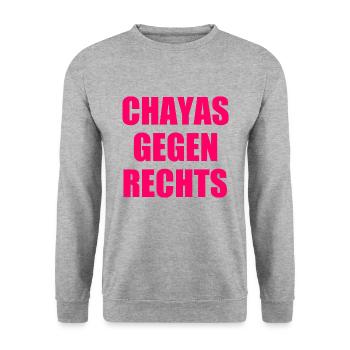 chayas gegen rechts - Unisex Pullover - Weißgrau meliert - Vorne - Alina (178cm) & Michal (187cm)