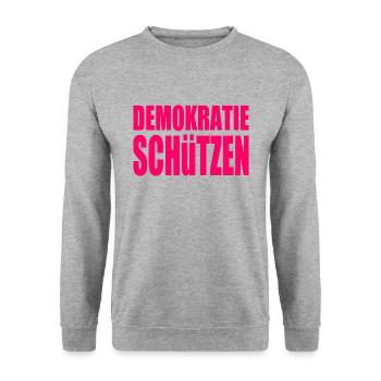 demokratie schützen - Unisex Pullover - Weißgrau meliert - Vorne - Alina (178cm) & Michal (187cm)