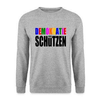 demokratie schützen - Unisex Pullover - Weißgrau meliert - Vorne - Alina (178cm) & Michal (187cm)