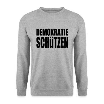 demokratie schützen - Unisex Pullover - Weißgrau meliert - Vorne - Alina (178cm) & Michal (187cm)