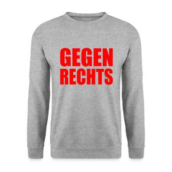Gegen rechts - Unisex Pullover - Weißgrau meliert - Vorne - Alina (178cm) & Michal (187cm)