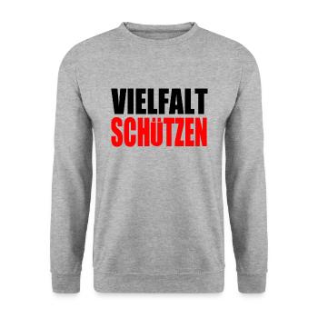 vielfalt schützen - Unisex Pullover - Weißgrau meliert - Vorne - Alina (178cm) & Michal (187cm)