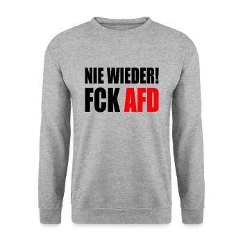 Fuck afd - Unisex Pullover - Weißgrau meliert - Vorne - Alina (178cm) & Michal (187cm)