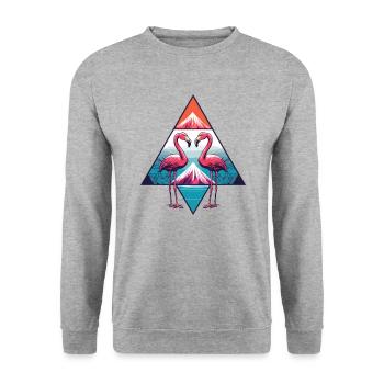 Flamingos mit Bergen - Unisex Pullover - Weißgrau meliert - Vorne - Alina (178cm) & Michal (187cm)