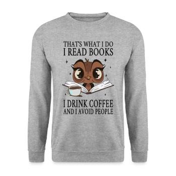 Ich lese Bücher, trinke Kaffee und meide Menschen - Unisex Pullover - Weißgrau meliert - Vorne - Alina (178cm) & Michal (187cm)