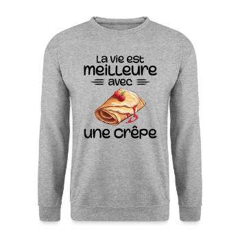 Crêpes Bretagne humour crepe - Unisex Sweatshirt - salt & pepper - Front - Alina (178cm) & Michal (187cm)