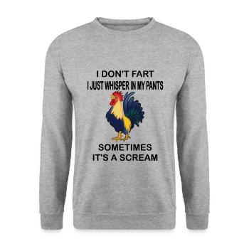 Chicken Fart Gifts Humor I Don't Fart I Whisper - Unisex Sweatshirt - salt & pepper - Front - Alina (178cm) & Michal (187cm)