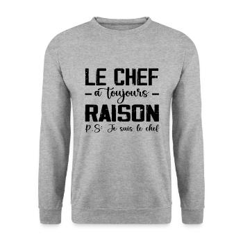 Le Chef a Toujours Raison 👑 - Sweat-shirt Unisexe - gris chiné - Devant - Alina (178cm) & Michal (187cm)