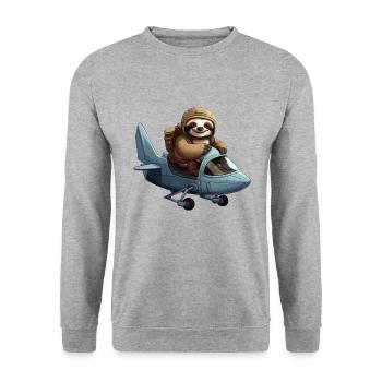 Cute Sloth Pilot Airplane Glider - Unisex Sweatshirt - salt & pepper - Front - Alina (178cm) & Michal (187cm)