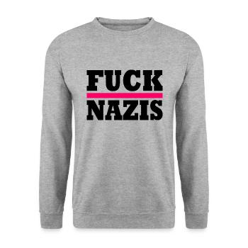 Fuck nazis - Unisex Pullover - Weißgrau meliert - Vorne - Alina (178cm) & Michal (187cm)