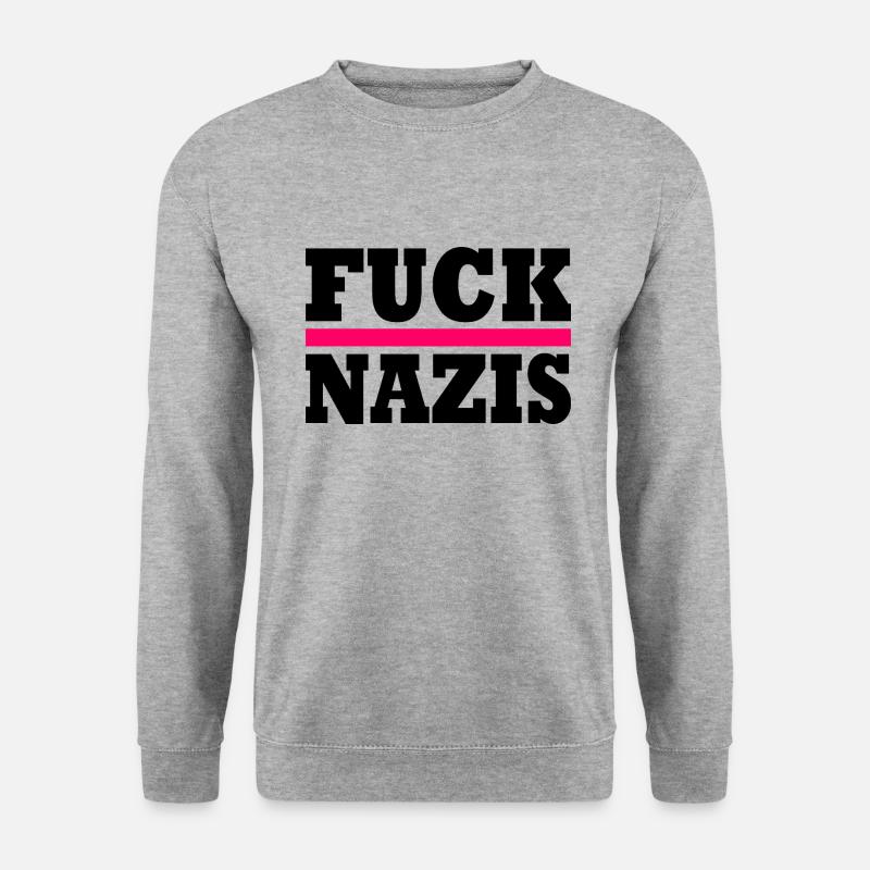 Fuck nazis - Unisex Pullover - Weißgrau meliert