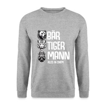 Bär Tiger Mann Vatertag Vater Bärtiger Mann Bart - Unisex Pullover - Weißgrau meliert - Vorne - Alina (178cm) & Michal (187cm)
