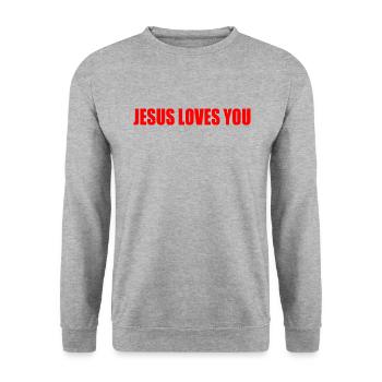 Jesus loves you - Unisex Pullover - Weißgrau meliert - Vorne - Alina (178cm) & Michal (187cm)