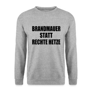 brandmauer statt rechte hetze - Unisex Pullover - Weißgrau meliert - Vorne - Alina (178cm) & Michal (187cm)